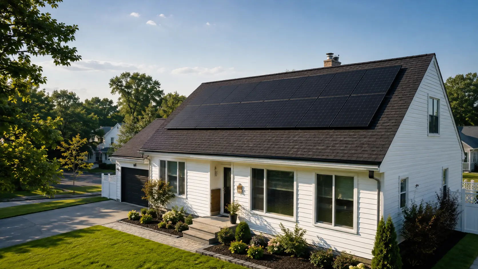 Modern New Jersey home with black rooftop solar panels